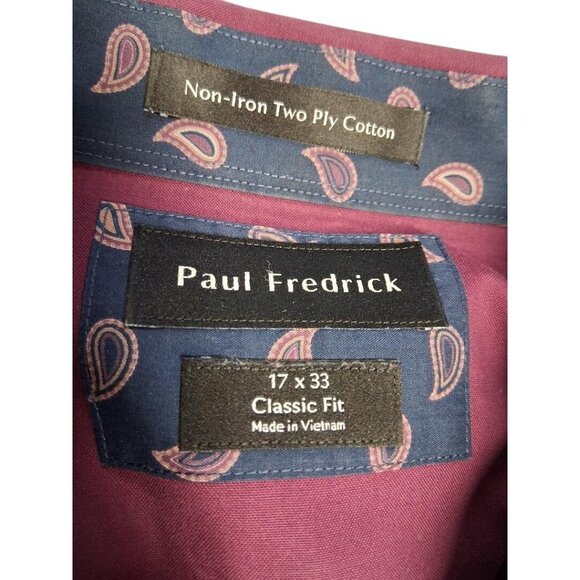 Paul Fredrick Burgundy Dress Shirt Classic Fit Non-Iron 17x33 Paisley Accents Me - Picture 5 of 8